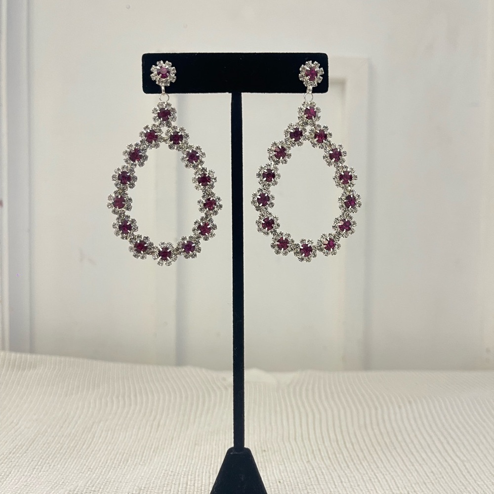 Elegant Silver and Red Teardrop Earrings